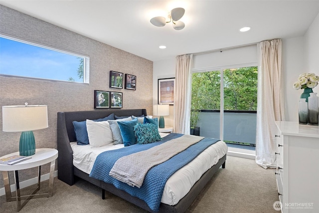 bedroom with carpet and recessed lighting