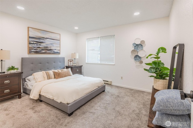 12621 NE 130th Way # D106, Kirkland, WA 98034 - bedroom featuring baseboards, baseboard heating, recessed lighting, and light colored carpet