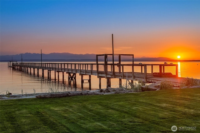 5844 Mutiny Bay Rd, Freeland, WA 98249 - view of dock featuring a lawn and a water and mountain view