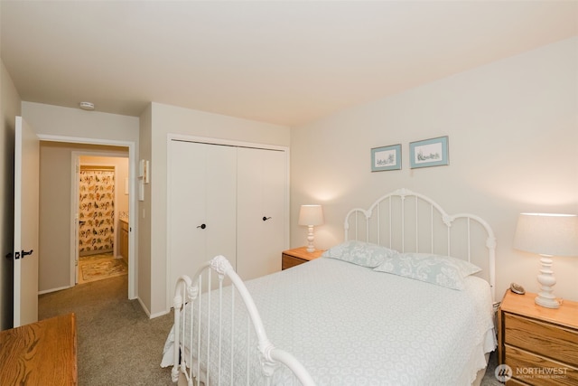 carpeted bedroom featuring a closet