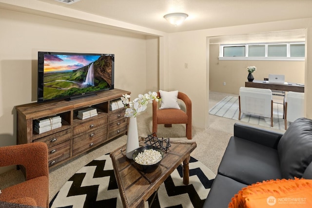 living room with carpet