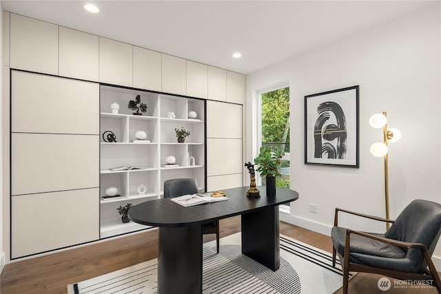 3968 162nd Pl SE, Bellevue, WA 98006 - office area featuring wood finished floors, baseboards, and recessed lighting