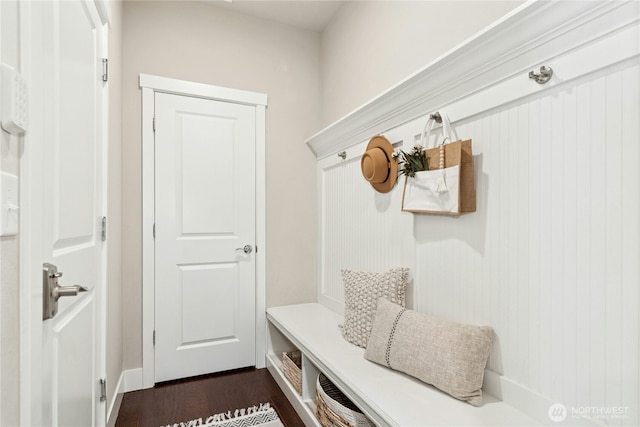 mudroom with dark wood-type flooring