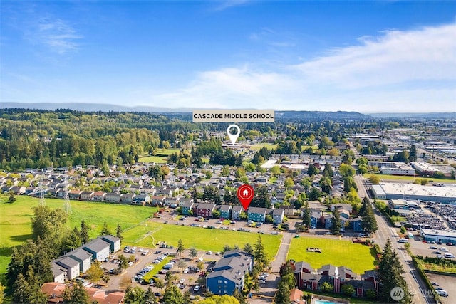birds eye view of property with a residential view