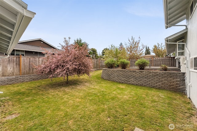 view of yard featuring a fenced backyard
