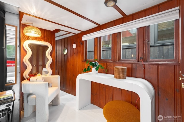 interior space with wood walls and a wealth of natural light
