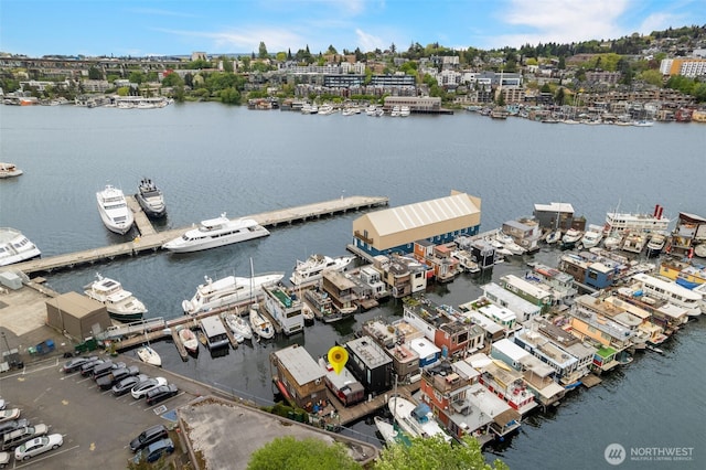 bird's eye view featuring a water view