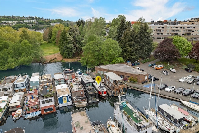 aerial view featuring a water view