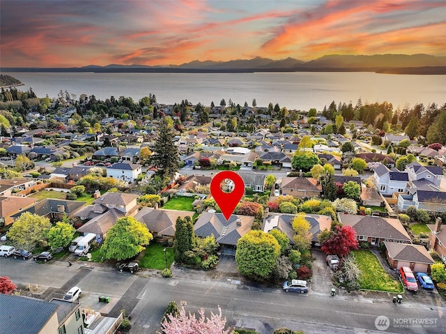 12739 7th Ave NW, Seattle, WA 98177 - aerial view at dusk featuring a water view and a residential view