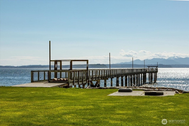 5848 Mutiny Bay Rd, Freeland, WA 98249 - dock area with a lawn and a water and mountain view