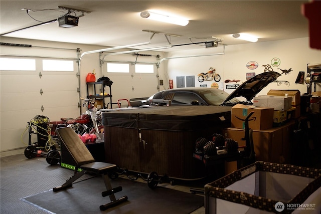 garage with a garage door opener