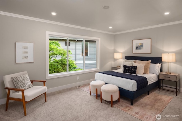 9732 Slater Ave NE, Kirkland, WA 98033 - carpeted bedroom with crown molding, recessed lighting, and baseboards
