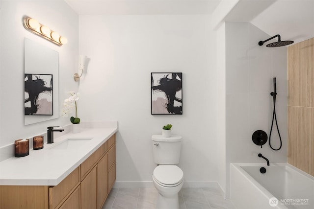 9732 Slater Ave NE, Kirkland, WA 98033 - full bath featuring vanity, tile patterned flooring, toilet, baseboards, and bathtub / shower combination
