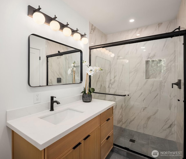 9732 Slater Ave NE, Kirkland, WA 98033 - full bathroom featuring a marble finish shower and vanity