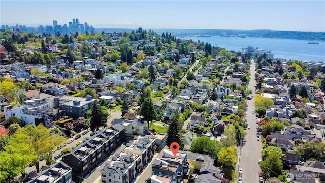 bird's eye view featuring a water view