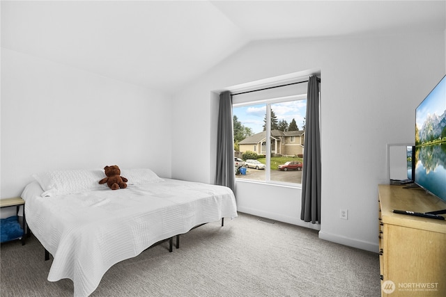 6411 86th Street Ct E, Puyallup, WA 98371 - bedroom featuring visible vents, baseboards, carpet, and lofted ceiling
