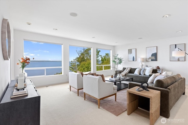 living room with light carpet