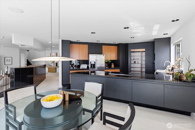 dining area with stairs and recessed lighting