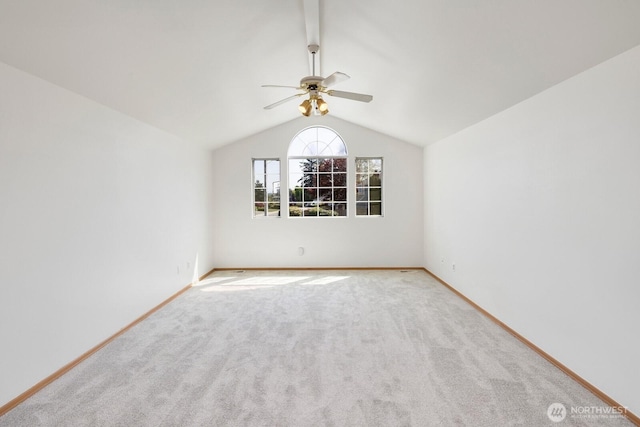 23812 21st Dr SE, Bothell, WA 98021 - empty room with vaulted ceiling with beams, ceiling fan, baseboards, and carpet floors