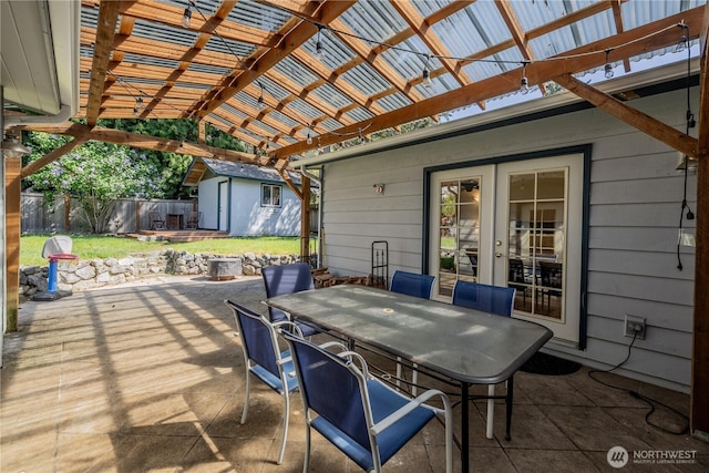 6160 NE 185th St, Kenmore, WA 98028 - view of patio featuring outdoor dining area, a pergola, and french doors