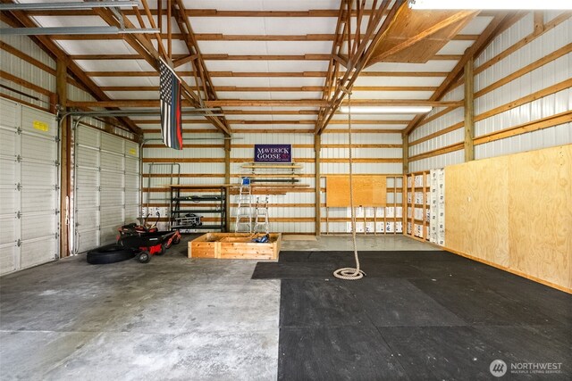 garage with metal wall