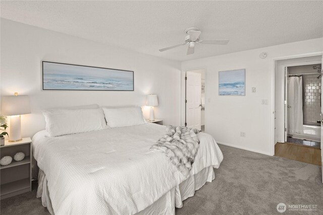 bedroom featuring carpet, a ceiling fan, and baseboards