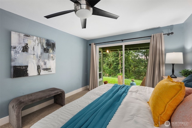 6540 159th Ave NE, Redmond, WA 98052 - bedroom featuring baseboards, access to exterior, ceiling fan, and carpet