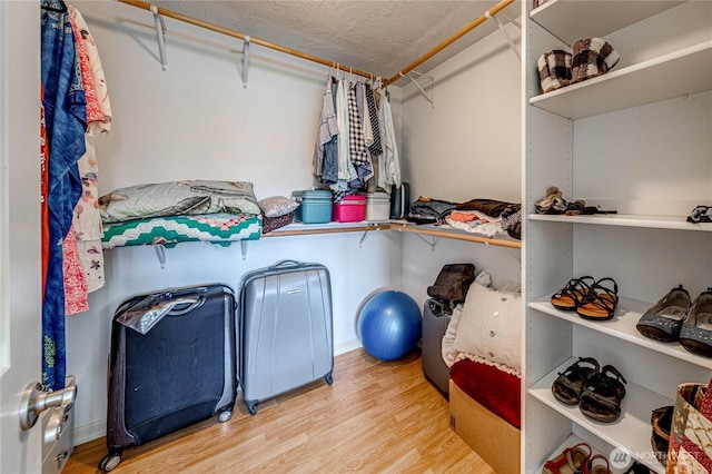 walk in closet with wood finished floors