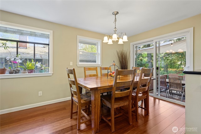 15825 10th Ave SW, Burien, WA 98166 - dining room featuring a chandelier, wood finished floors, and baseboards