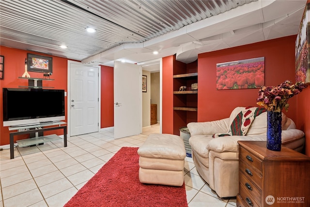 15825 10th Ave SW, Burien, WA 98166 - living room with light tile patterned flooring, built in features, and recessed lighting