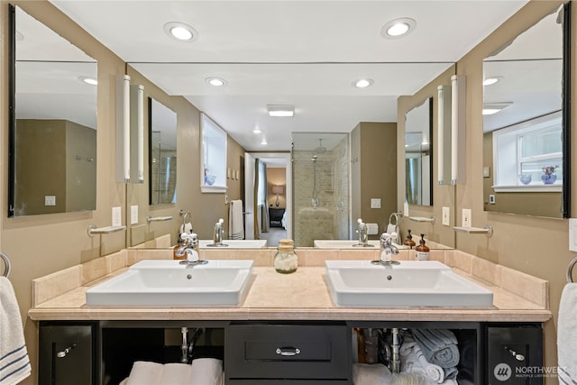 15825 10th Ave SW, Burien, WA 98166 - full bath with double vanity, walk in shower, and recessed lighting