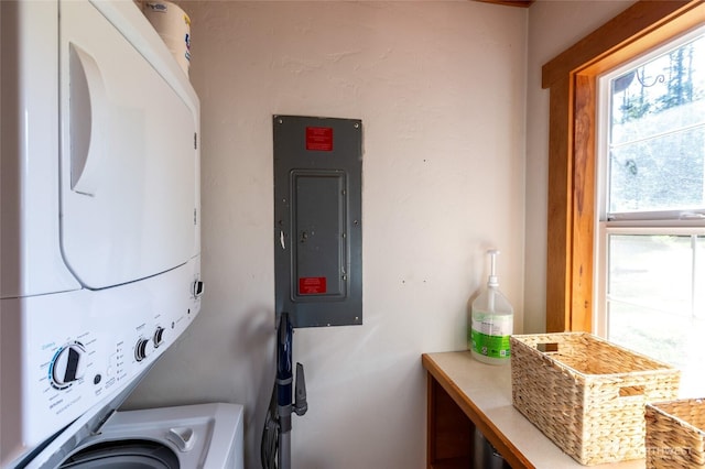 166 White Point Rd, Friday Harbor, WA 98250 - laundry area with stacked washer / dryer and electric panel