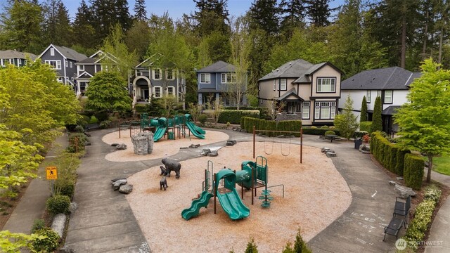 view of jungle gym with a residential view