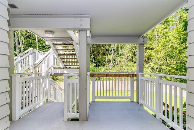 view of patio with stairway