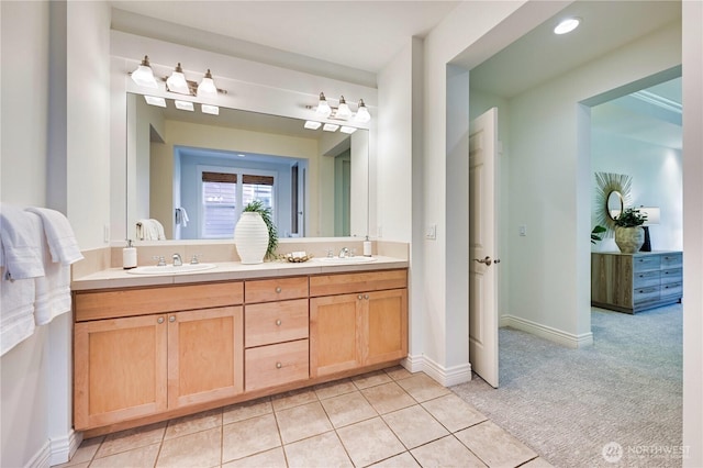 6722 Azalea Way SE, Snoqualmie, WA 98065 - full bath featuring double vanity, tile patterned flooring, and baseboards
