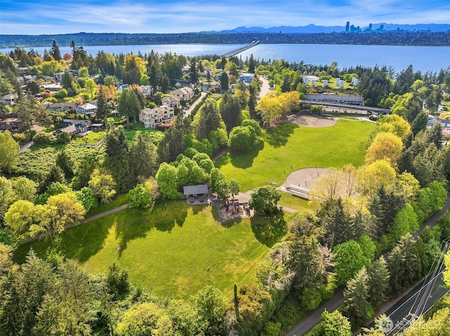aerial view with a water view