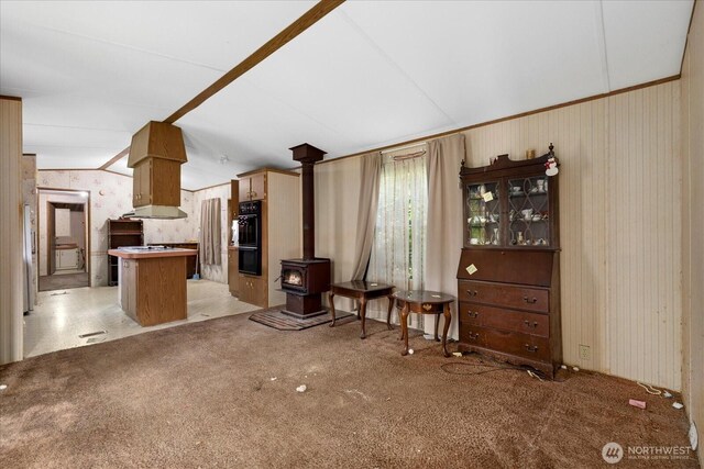 44222 179th Pl SE, Gold Bar, WA 98251 - living area featuring a wood stove and light carpet