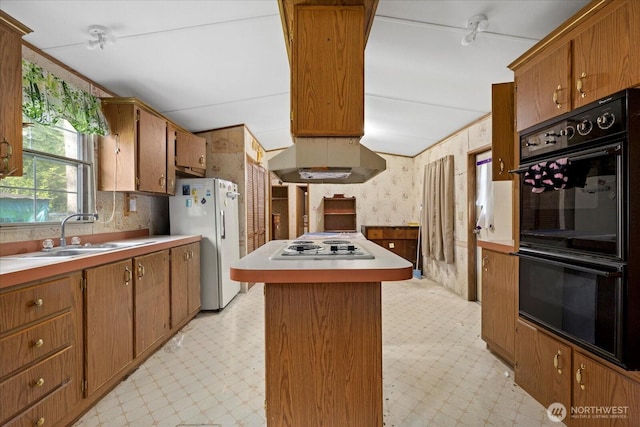 44222 179th Pl SE, Gold Bar, WA 98251 - kitchen with white appliances, a sink, light flooring, under cabinet range hood, and light countertops