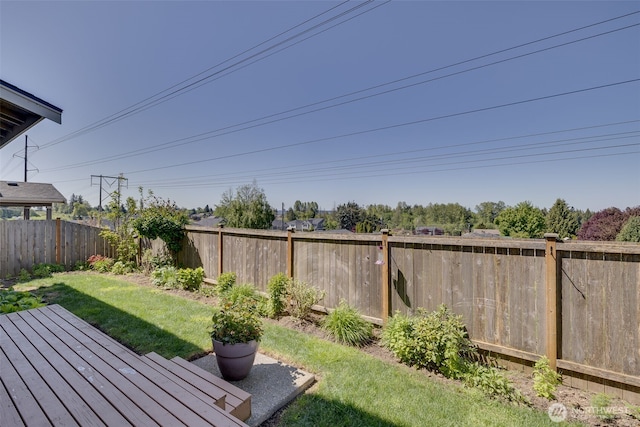 view of yard with a fenced backyard