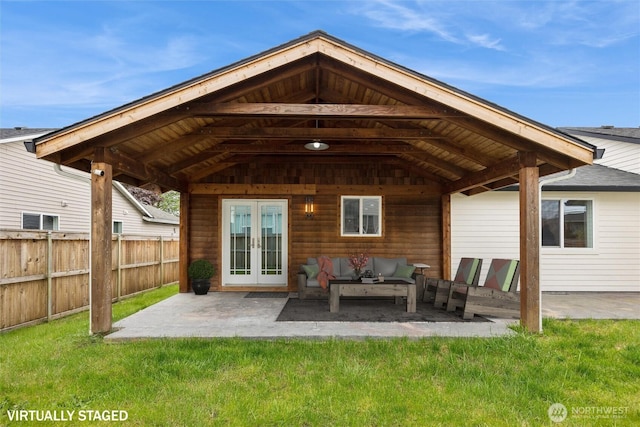 18 SE 18th St, Battle Ground, WA 98604 - back of property with french doors, a patio, and an outdoor hangout area