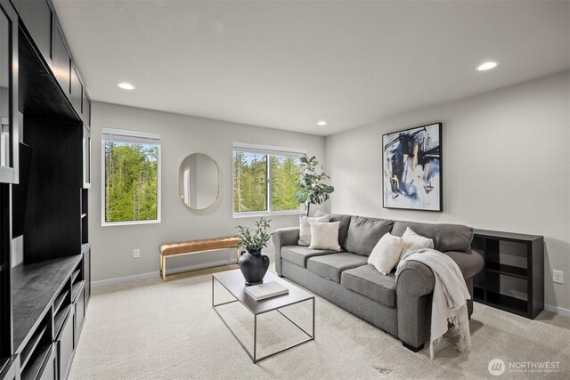 33455 Holly Ave SE, Black Diamond, WA 98010 - living area with recessed lighting, baseboards, and light colored carpet