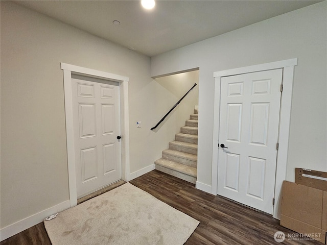 15941 Glenwood Rd SW, Port Orchard, WA 98367 - foyer featuring stairway, baseboards, and dark wood-style floors