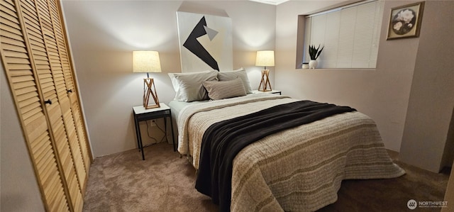 carpeted bedroom with a closet