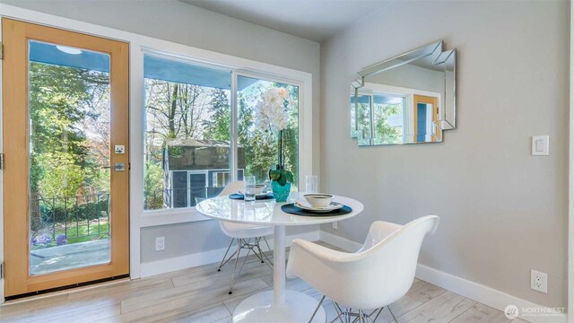 dining room with baseboards and wood finished floors