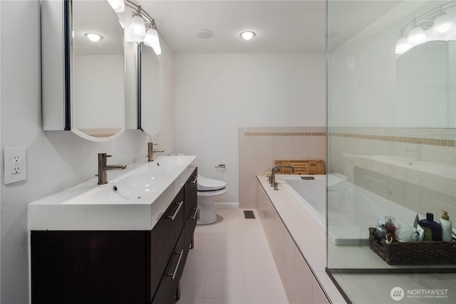 2606 174th Ave NE, Redmond, WA 98052 - full bath featuring a sink, double vanity, toilet, visible vents, and a bath