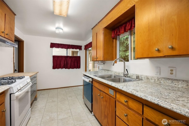 10210 NE 23rd St, Bellevue, WA 98004 - kitchen featuring a sink, light countertops, stainless steel dishwasher, and white gas stove