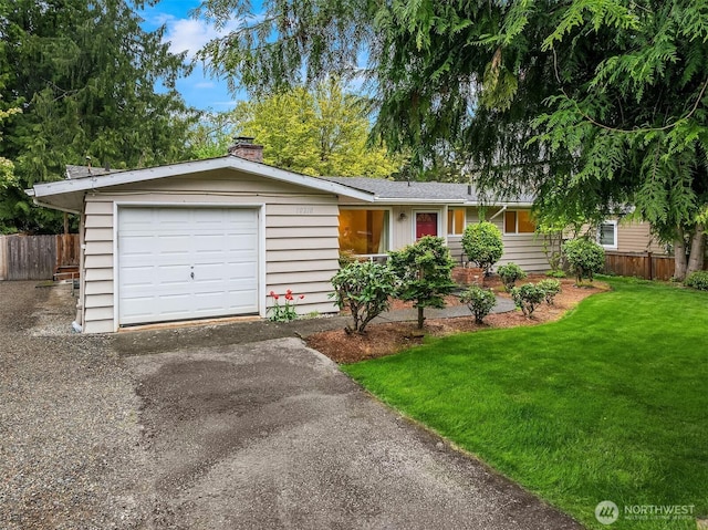 10210 NE 23rd St, Bellevue, WA 98004 - ranch-style house featuring fence, a chimney, driveway, and a front yard