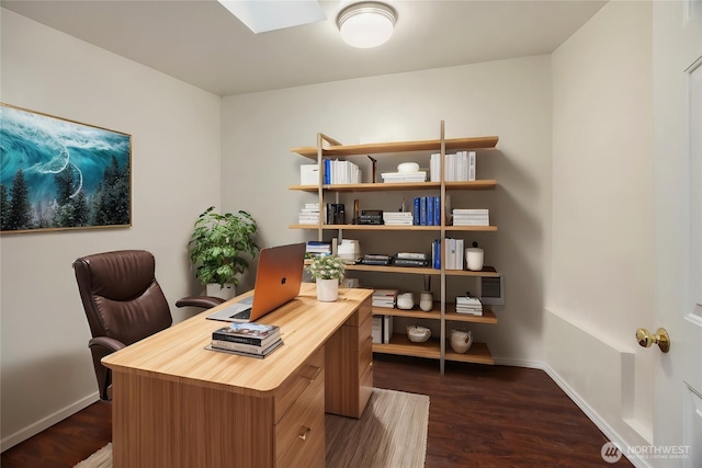 10210 NE 23rd St, Bellevue, WA 98004 - office featuring baseboards, dark wood finished floors, and a skylight