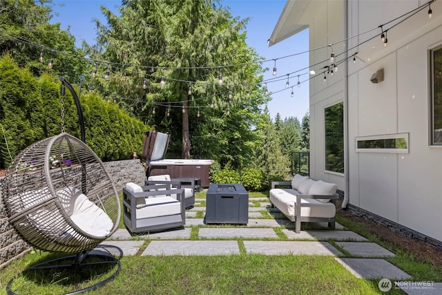 16831 84th Ln NE, Kenmore, WA 98028 - view of patio featuring a hot tub and an outdoor living space