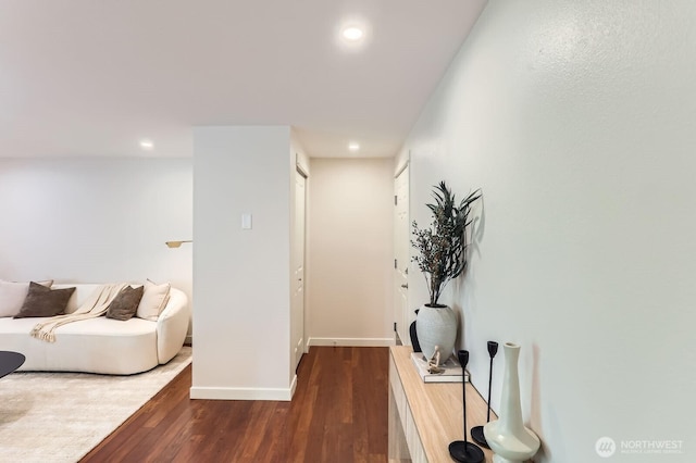 3018 128th Ave SE Unit 10, Bellevue, WA 98005 - hallway with dark wood-style flooring, baseboards, and recessed lighting